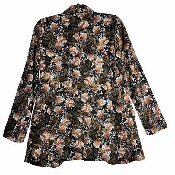 ZARA Woman Floral Tapestry Blazer Jacket Longline Single Button Size SX - Picture 2 of 9